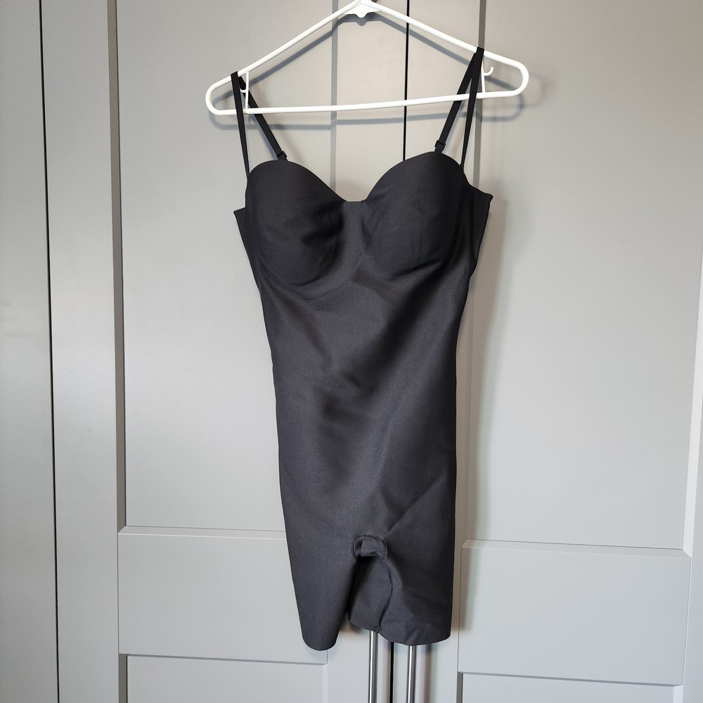 New SKIMS Body CS Underwire Mid Thigh Sculpting Bodysuit Onyx Large Zoned Black